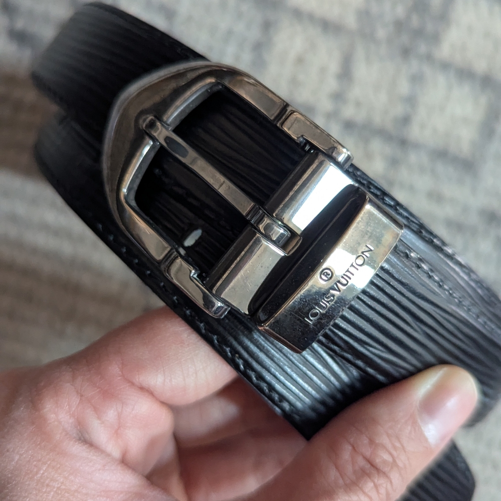 Louis Vuitton Black Epi Leather Belt with Silver Buckle